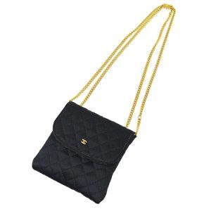 CHANEL Quilted CC Chain Mini Shoulder Necklace Pouch Bag Black Satin